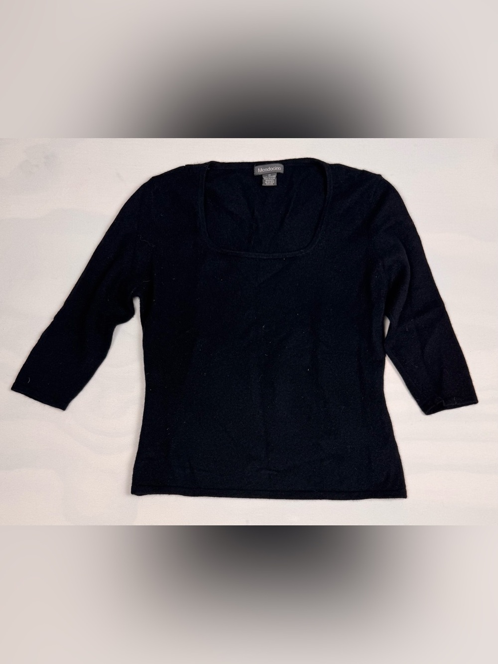 Mendocino 100% Cashmere 3/4 Sleeve Square Neck Sweater Black Women’s M